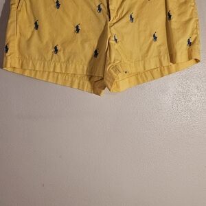 Ralph Lauren Yellow Embroidered Polo Shorts with Navy Logo